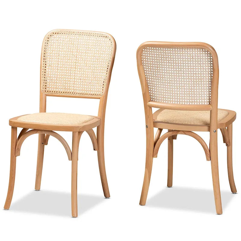 Zestaw 2 krzeseł do jadalni Neah w stylu Mid-Century Modern z plecionego rattanu i drewna