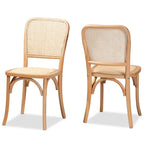 Zestaw 2 krzeseł do jadalni Neah w stylu Mid-Century Modern z plecionego rattanu i drewna