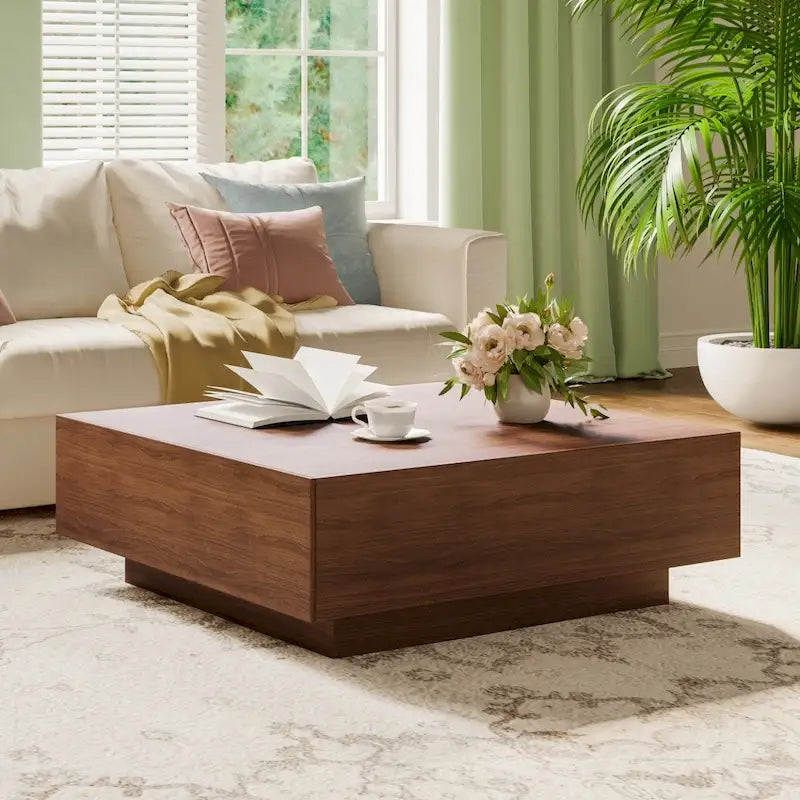 Stolik kawowy w stylu Mid-Century ModernMinimalistyczny stolik kawowy z forniru z miejscem do przechowywania do salonu, w pełni zmontowany