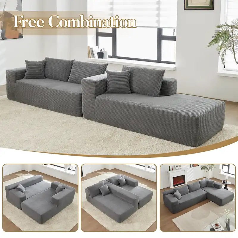 HOOOWOOO Nowoczesna narożna sofa modułowa w stylu minimalistycznym, wykonana z sztruksu, do salonu