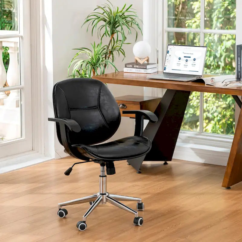 Glitzhome Skórzane Krzesło Biurowe Regulowane Obrotowe z Podłokietnikami Ergonomiczny Design