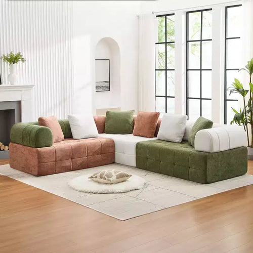 Szerokość 110,23 cala Kolorowa modułowa sofa 4-osobowa z chenille’u z zakrzywionymi podłokietnikami