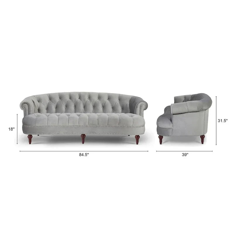 Sofa Chesterfield La Rosa 84 w stylu Mid-Century Modern, tapicerowana aksamitem i przeszywana głęboko