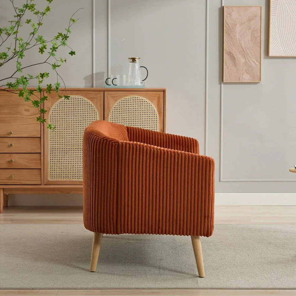 Dwuosobowa sofa tapicerowana sztruksem na drewnianych nogach w kolorze orzecha