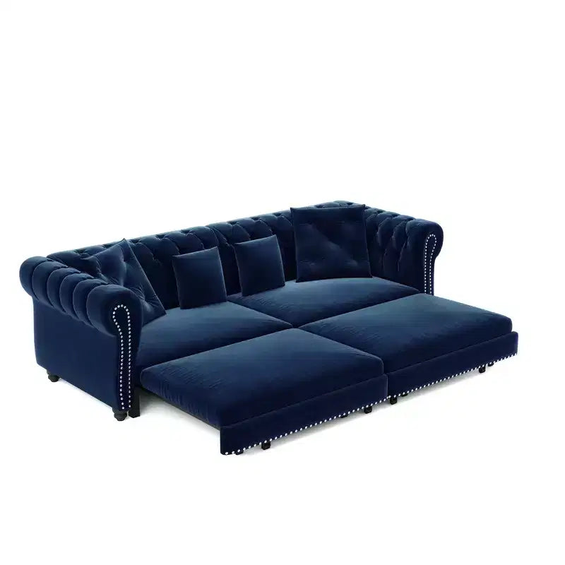 Rozkładana sofa 3 w 1 Whisen Velvet typu king-size z ruchomym podnóżkiem i pikowanym wzorem