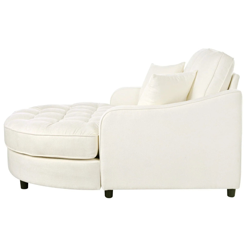 Sofa rozkładana typu chaise longue z chenille, tapicerowana sofa z pikowanym oparciem i 2 zdejmowanymi poduszkami do salonu