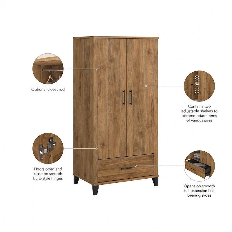 Wysoka szafka do przedpokoju Somerset z drzwiczkami i szufladą marki Bush Furniture