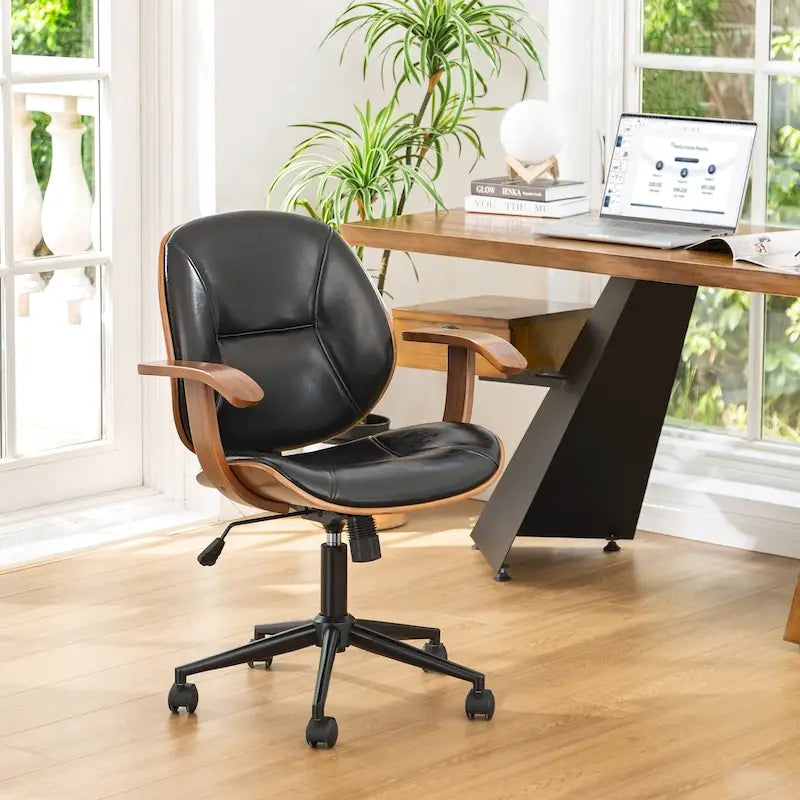 Glitzhome Skórzane Krzesło Biurowe Regulowane Obrotowe z Podłokietnikami Ergonomiczny Design