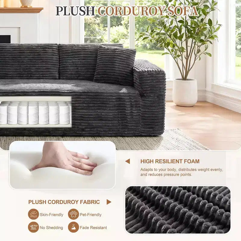 Modułowa sofa narożna Celebalcony 103 bez stelaża, narożnik w kształcie litery L z 2 uchwytami na kubki, miękka welurowa sofa niczym chmura do salonu, bez montażu