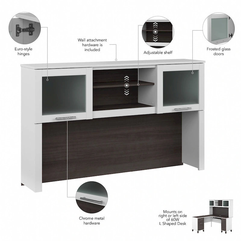 Biurko w kształcie litery L Somerset 60 cali z nadstawką do przechowywania od Bush Furniture