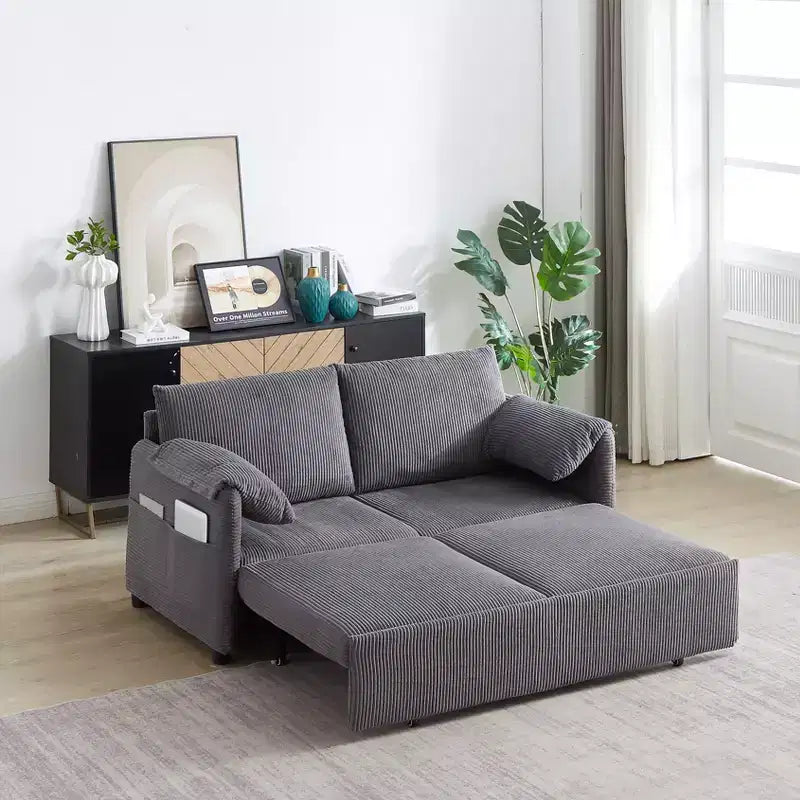 64,5-calowa rozkładana sofa 3 w 1 z sztruksu z funkcją spania