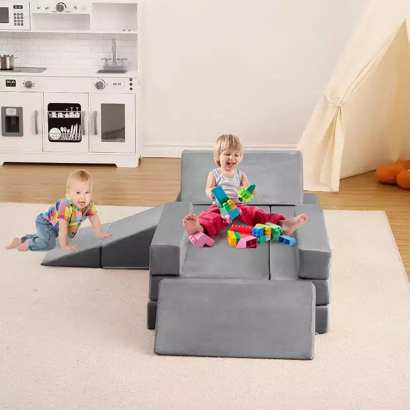 Wspinaczka na poduszce, 12-częściowa modułowa sofa do zabawy z kwadratową basenikiem z piłeczkami i zjeżdżalnią, zestaw poduszkowy do zabawy
