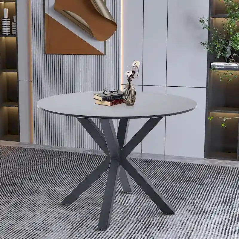Nowoczesny minimalistyczny okrągły stół do jadalni z blatem MDF i metalowymi nogami