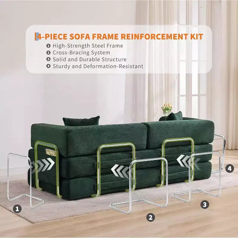 Rozkładana sofa 5 w 1, modułowa kanapa 78,8" z sztruksu z solidną ramą, wielofunkcyjny futon do małych przestrzeni, salonu i pokoju gościnnego