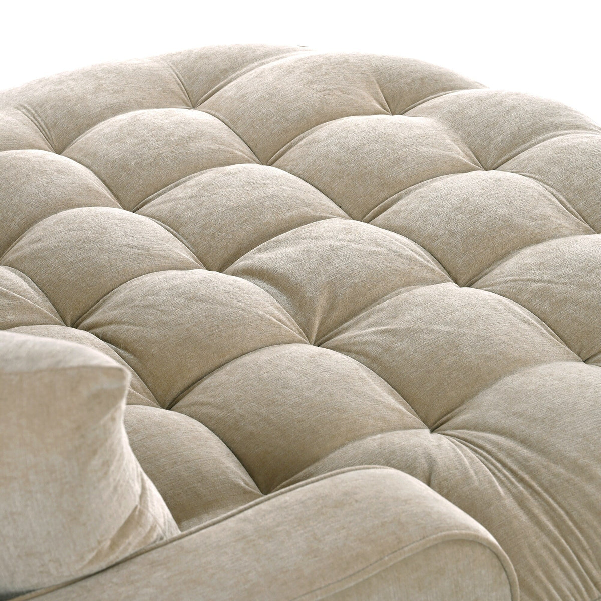 Sofa rozkładana typu chaise longue z chenille, tapicerowana sofa z pikowanym oparciem i 2 zdejmowanymi poduszkami do salonu