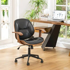 Glitzhome Skórzane Krzesło Biurowe Regulowane Obrotowe z Podłokietnikami Ergonomiczny Design