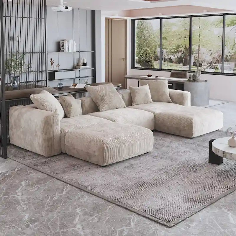 141.73 Modułowa sofa narożna, sofa z prążyniny w kształcie litery U z pufami