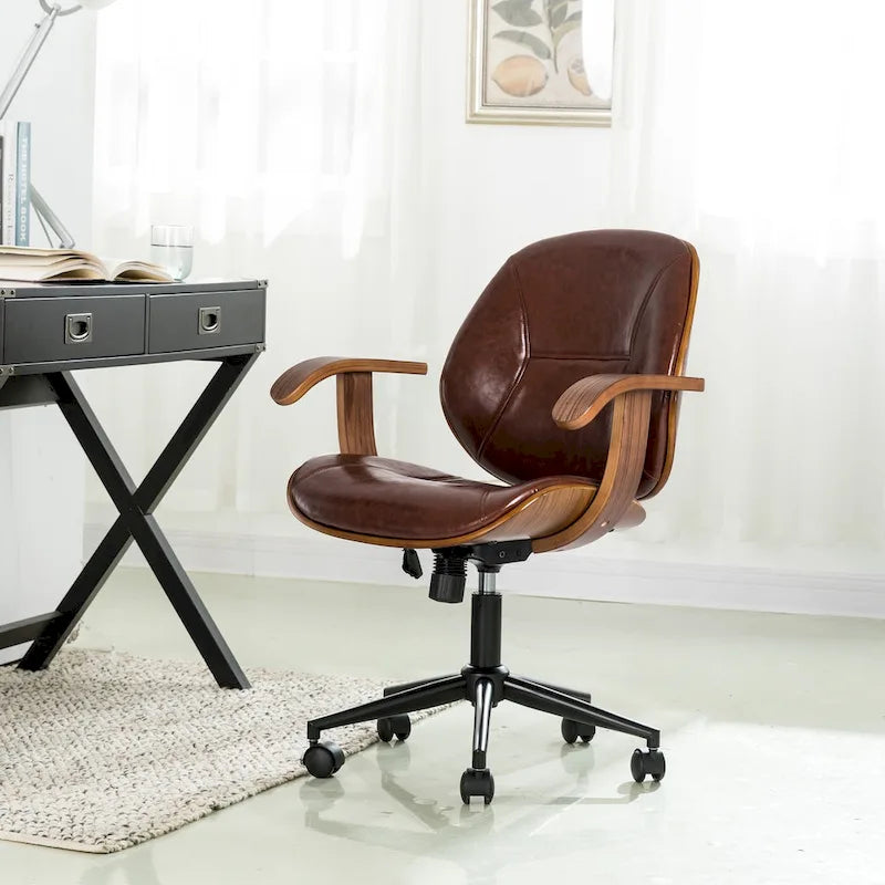 Glitzhome Skórzane Krzesło Biurowe Regulowane Obrotowe z Podłokietnikami Ergonomiczny Design