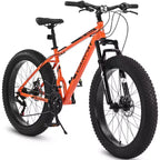 NAYSAYE Rower 26 cali, rower fatbike, 21 przełożenie, pełne osprzętowanie, dla dorosłych i młodzieży, do jazdy w terenie, pomarańczowy, 74*25*41