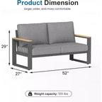 Dwuosobowa sofa ogrodowa Heynemo z aluminium, metalowa sofa tarasowa odporna na warunki atmosferyczne, fotel tarasowy na ganek, do ogrodu i podwórza