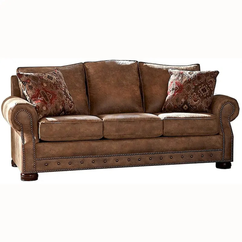 Rozkładana sofa Rancho Rustic Brown w obiciu z tkaniny typu skóra jelenia – 37 x 86 x 40