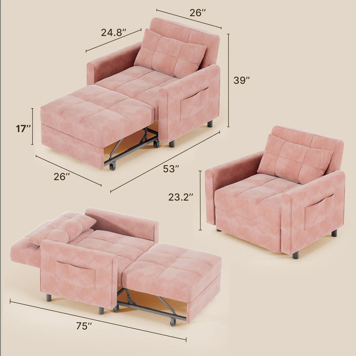 Wielofunkcyjna sofa 3 w 1 z funkcją spania, rozkładany fotel, składane łóżko do salonu
