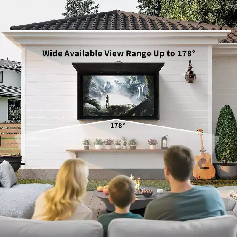 Obudowa zewnętrzna na telewizor 55 cali, Wodoodporny pokrowiec na telewizor z litego drewna z uchwytem regulowanym 4D i składanym drzwiczkami (Pasuje do telewizorów 44-55 cali)