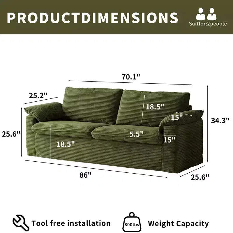 Sofa dwuosobowa Dyonery 86 Cloud, głębokie siedzisko i szerokie poduszki podłokietników, solidna rama, ergonomiczna i przewiewna konstrukcja