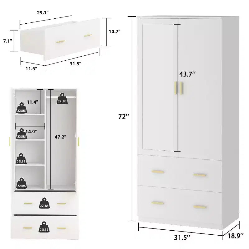 Szafa Hitow z dwojgiem drzwi z lustrem, dwiema szufladami i strefowym przechowywaniem