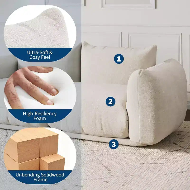 Modułowa dwuosobowa sofa z tkaniny szenilowej, sofa typu "cloud" z pianką o wysokiej sprężystości, sofa bezstelażowa do małych wnętrz