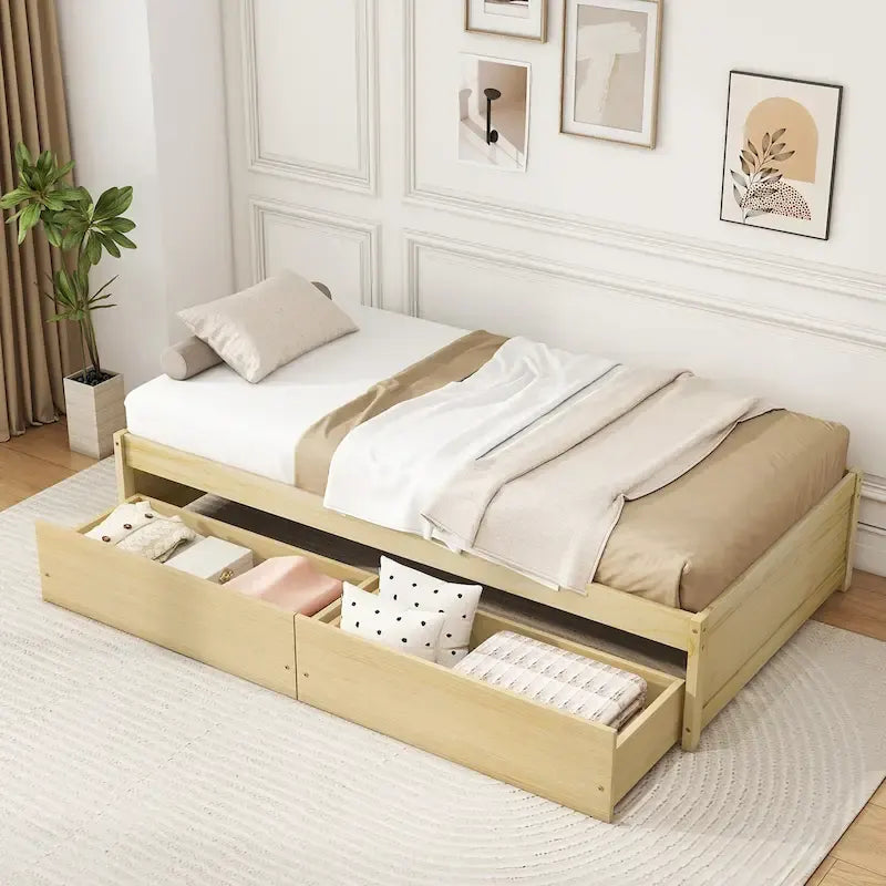 Twin Size Captain Bed w/ 2 Drawers Slats Support Twin Daybed