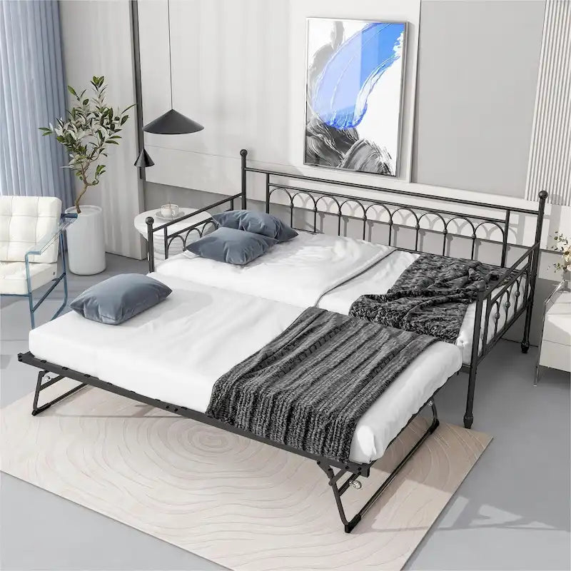Metal Twin DayBed with Trundle Bed Twin for Adults,Space-Saving Bed