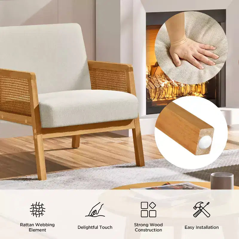 Yaheetech Zestaw 2 tapicerowanych foteli ozdobnych z rattanowymi bokami do salonów, sypialni