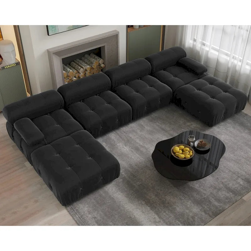 138 Modułowa sofa narożna z funkcją spania, minimalistyczna sofa w kształcie litery U wykonana z weluru