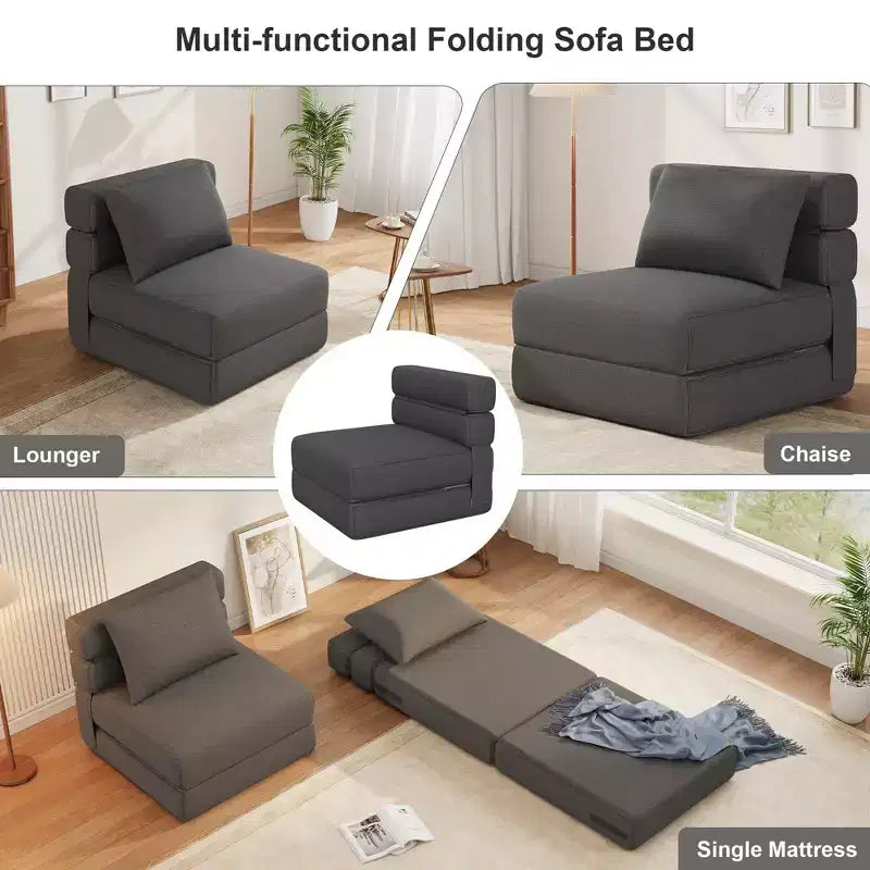 Składany fotel-kanapa z poduszką  Rozkładany materac futon z pianki memory & zdejmowanym lnianym pokrowcem do salonu lub pokoju gościnnego