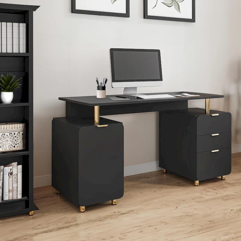 Nowoczesne zawieszone biurko gabinetowe z 3 szufladami i eleganckim blatem roboczym