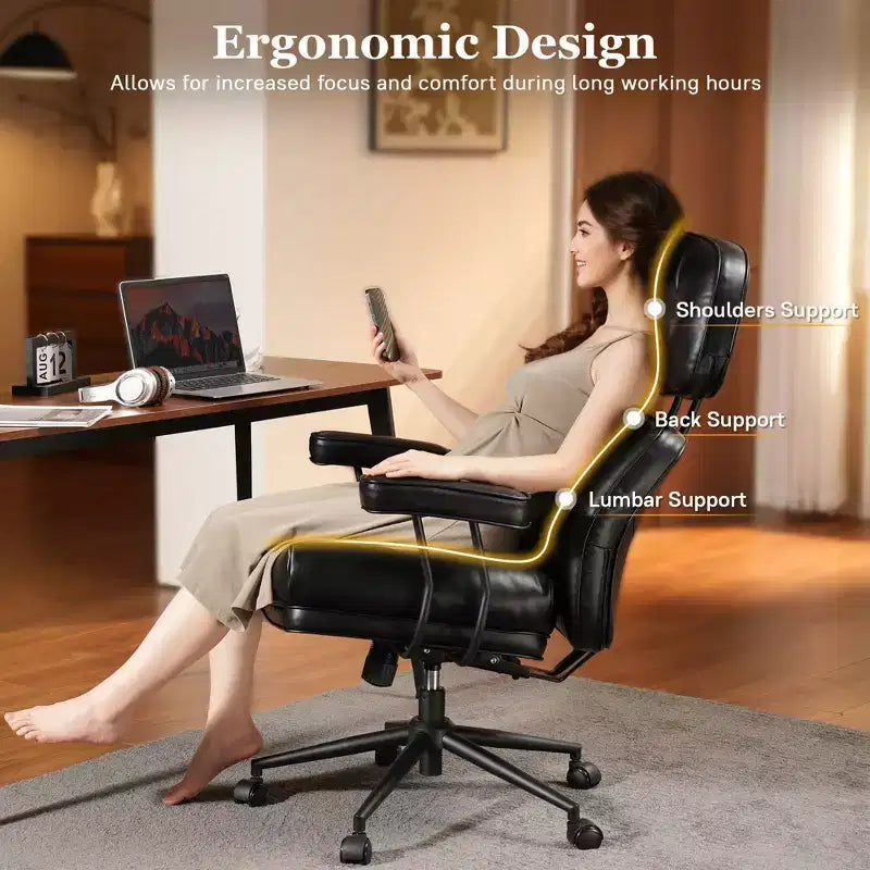 HOMLUX Wysokie krzesło biurowe z funkcją odchylania, ergonomiczne krzesło biurkowe z wygodnym podparciem lędźwi i karku