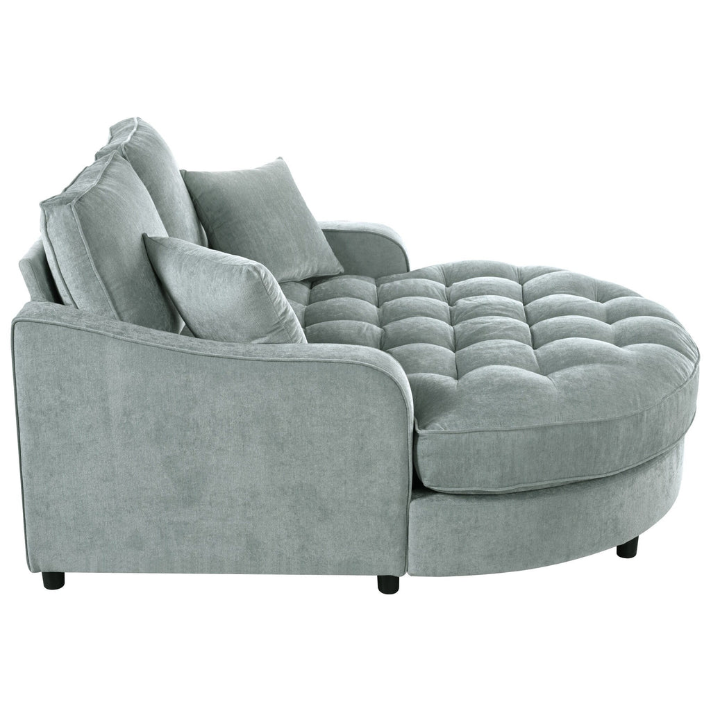 Sofa rozkładana typu chaise longue z chenille, tapicerowana sofa z pikowanym oparciem i 2 zdejmowanymi poduszkami do salonu