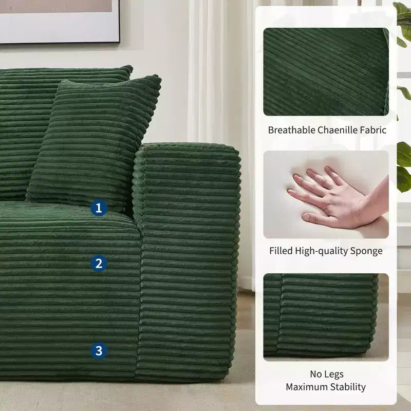 108 Nowoczesna sofa, 3-osobowa sofa tapicerowana w kształcie litery L z poduszkami, sofa z głębokim siedziskiem, bez konieczności montażu