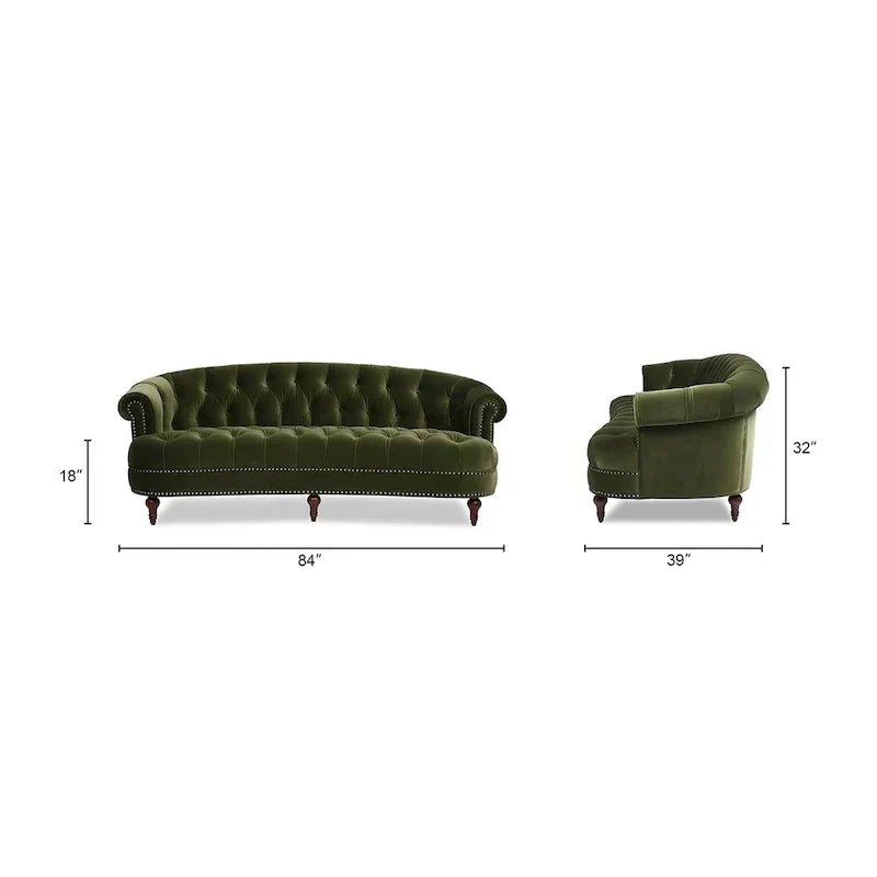Sofa Chesterfield La Rosa 84 w stylu Mid-Century Modern, tapicerowana aksamitem i przeszywana głęboko