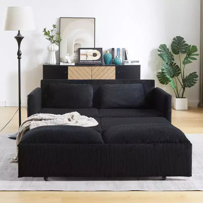 64,5-calowa rozkładana sofa 3 w 1 z sztruksu z funkcją spania