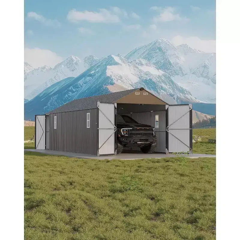 12x25FT W pełni zamknięty metalowy carport z pionowym zadaszeniem i stalową ramą
