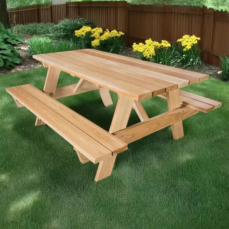 Stół piknikowy All Things Cedar 6-Ft do użytku zewnętrznego, ręcznie wykonany drewniany zestaw ławek tarasowych na kemping, imprezy w ogrodzie lub oglądanie meczów, rustykalny cedr