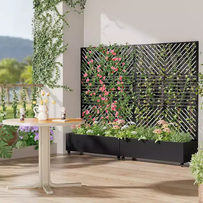 MAYEERTY Donica z kratką żelazna czarna z równoległymi liniami 01 żaluzjowa klasyczna styl łączony 183x119x41cm zestaw 3-częściowy