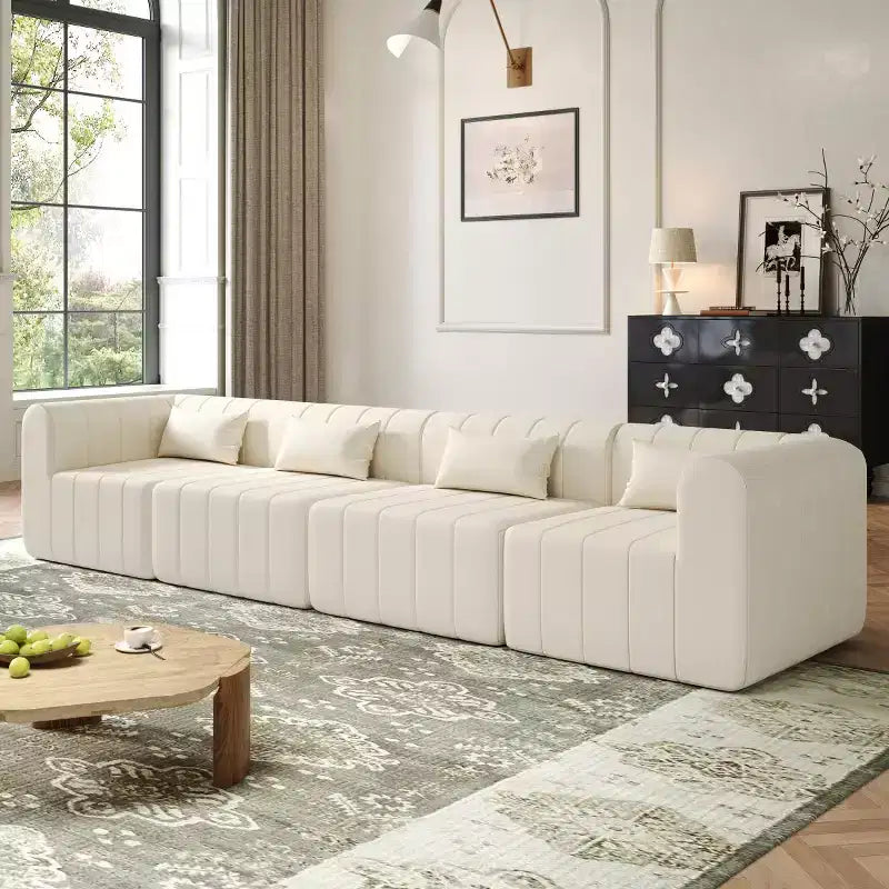 145.5 Nowoczesna narożna sofa modułowa, Tapicerowana 4-osobowa sofa modułowa ze spienionego poliuretanu, Salonowa sofa w kształcie litery L-Panipeachy
