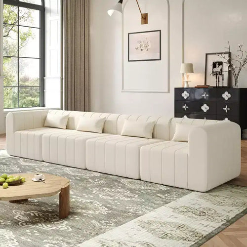 145.5 Nowoczesna narożna sofa modułowa, Tapicerowana 4-osobowa sofa modułowa ze spienionego poliuretanu, Salonowa sofa w kształcie litery L-Panipeachy