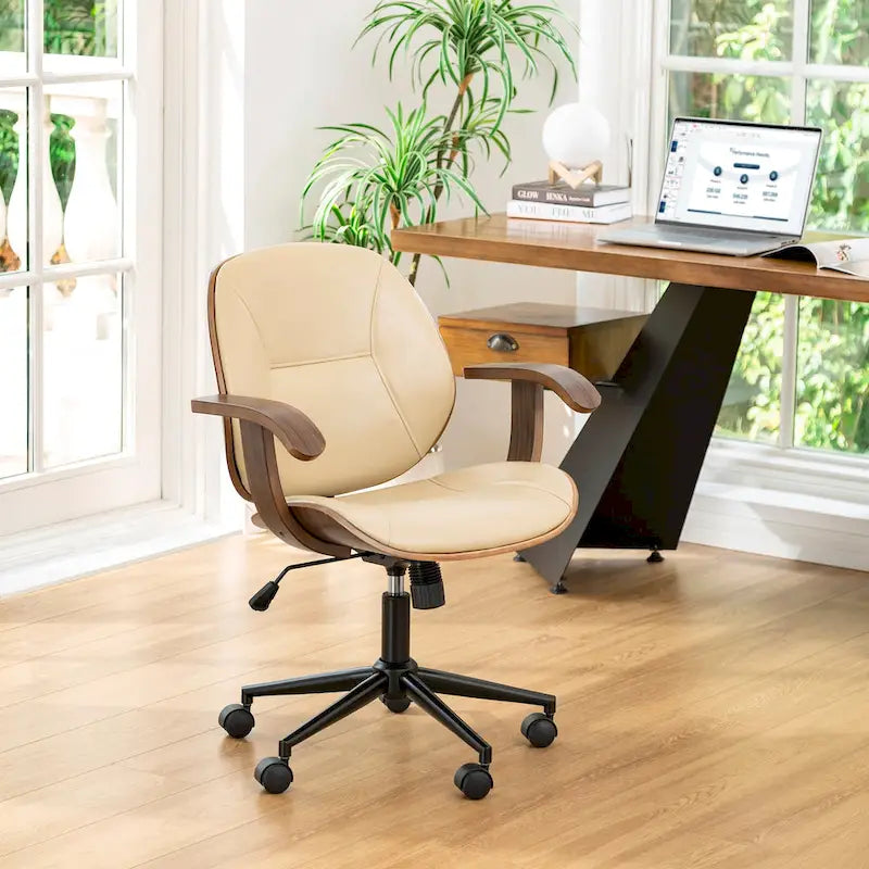 Glitzhome Skórzane Krzesło Biurowe Regulowane Obrotowe z Podłokietnikami Ergonomiczny Design