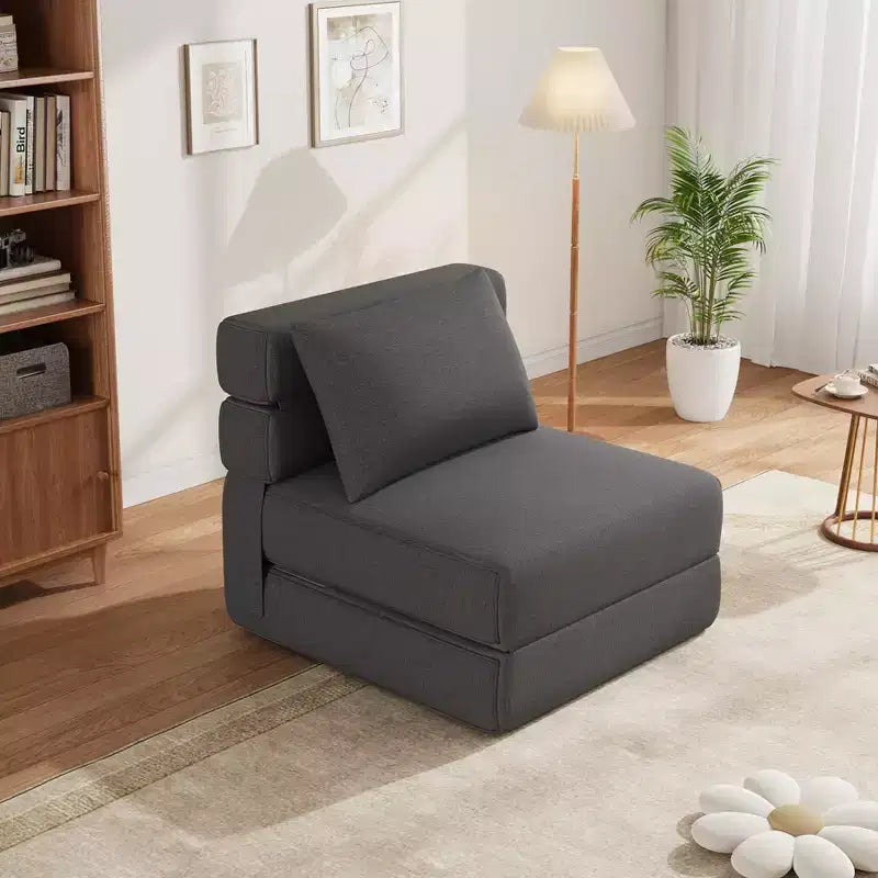 Składany fotel-kanapa z poduszką  Rozkładany materac futon z pianki memory & zdejmowanym lnianym pokrowcem do salonu lub pokoju gościnnego