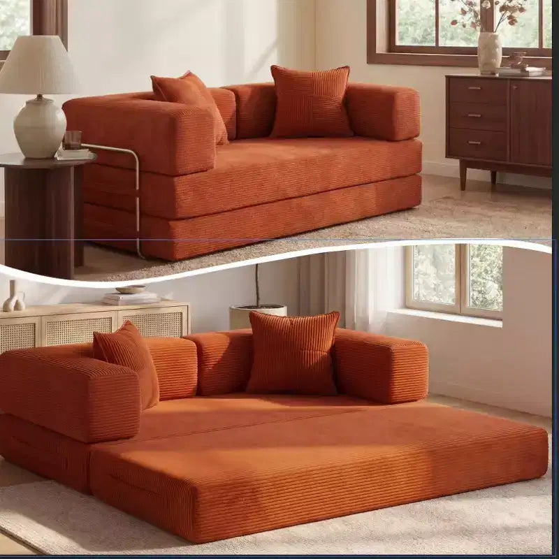 Dyonery 65-calowa rozkładana podłogowa sofa 5 w 1, rozkładana do podwójnego łóżka, ze stałym metalowym stelażem, sztruksowa