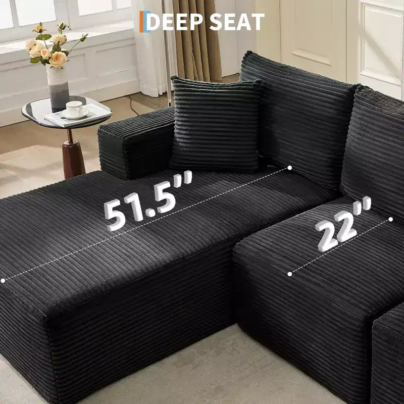 108 Nowoczesna sofa, 3-osobowa sofa tapicerowana w kształcie litery L z poduszkami, sofa z głębokim siedziskiem, bez konieczności montażu